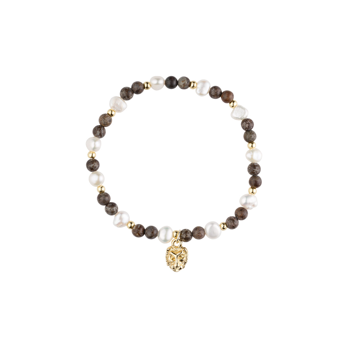 STONE & PEARL BEAD BRACELET 4 MM W/CHARM CHOCOLATE BROWN MIX