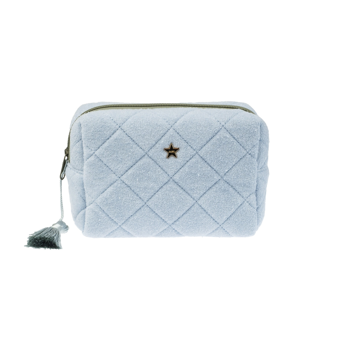 TERRY QUILTED MAKE-UP POUCH SMALL COOL BLUE W/MILIEU GREEN
