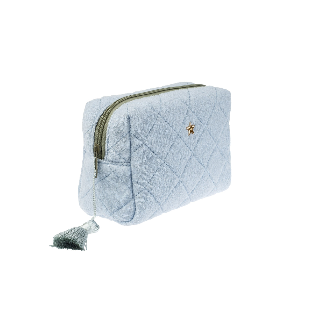 TERRY QUILTED MAKE-UP POUCH SMALL COOL BLUE W/MILIEU GREEN