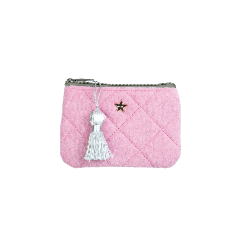TERRY QUILTED MINI POUCH BUBBLEGUM W/MILIEU GREEN