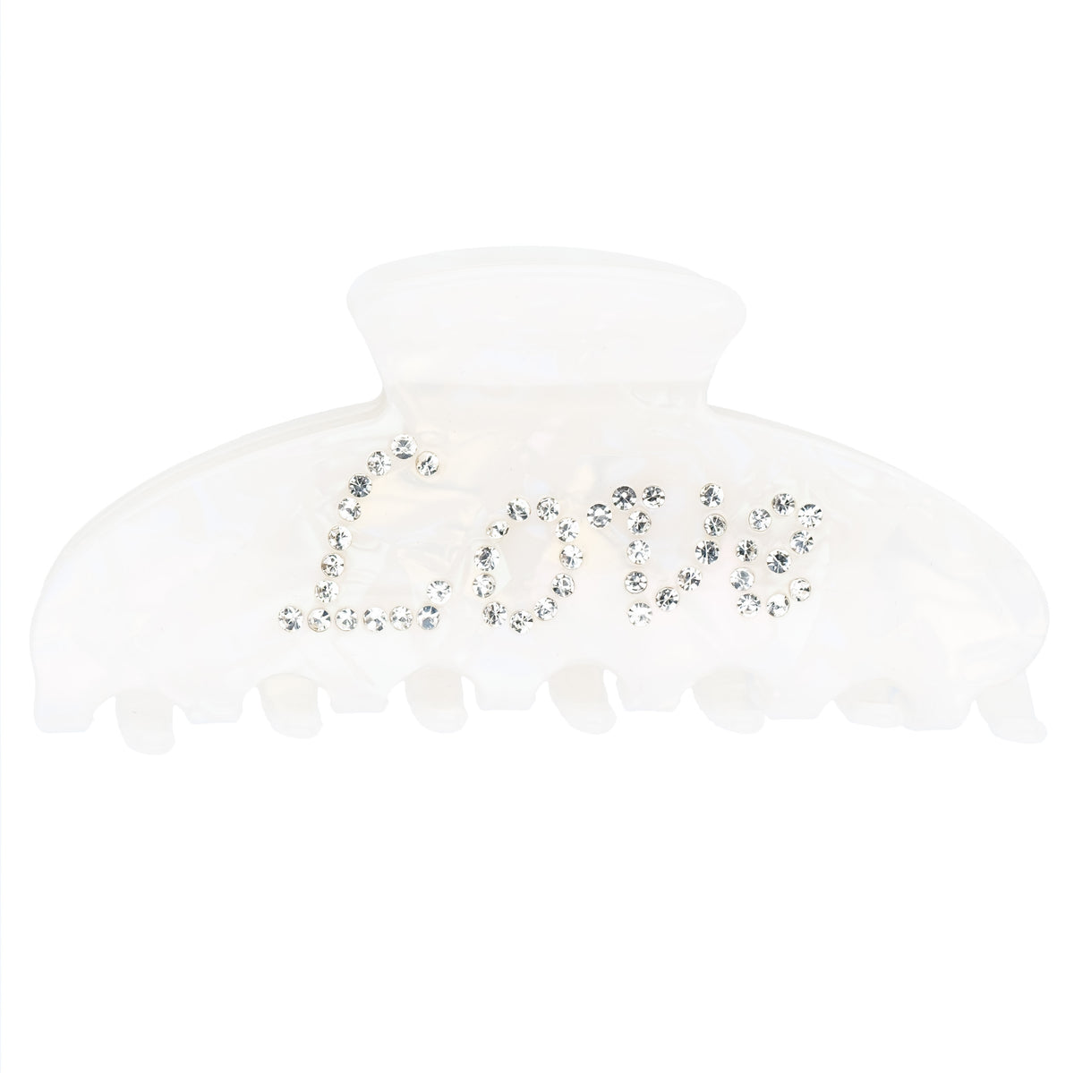 TEXT HAIR CLAW "LOVE" WHITE W/CRYSTAL