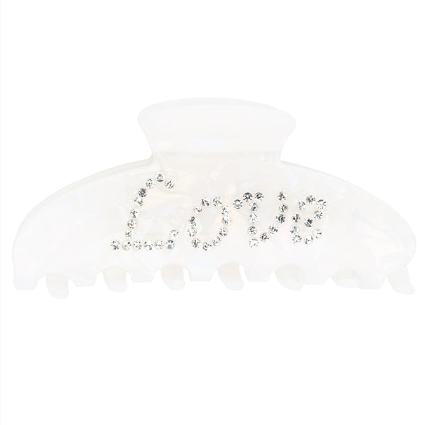 TEXT HAIR CLAW "LOVE" WHITE W/CRYSTAL
