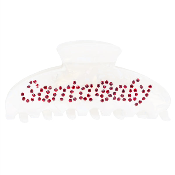 TEXT HAIR CLAW "SANTA BABY" WHITE W/RED
