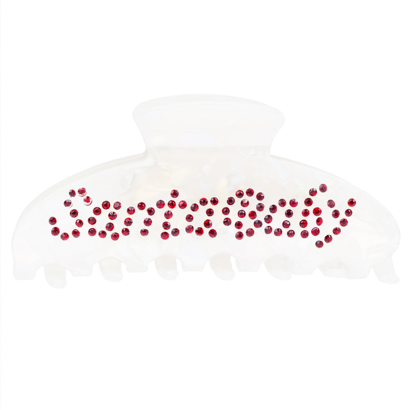 TEXT HAIR CLAW "SANTA BABY" WHITE W/RED