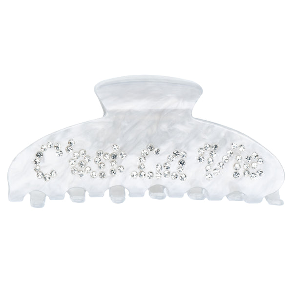 TEXT HAIR CLAW "C´EST LA VIE" GREY W/CRYSTAL