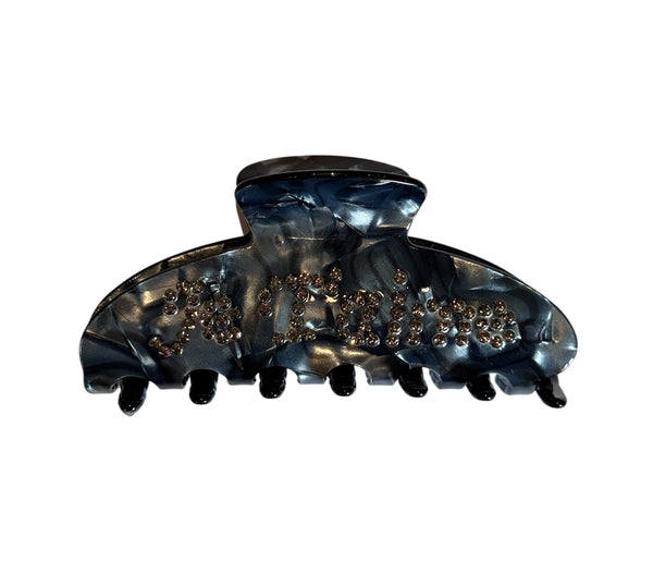 TEXT HAIR CLAW "J´TAIME" NAVY BLUE W/DARK GREY