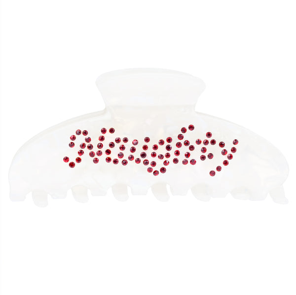 TEXT HAIR CLAW "NAUGHTY" "NICE" WHITE W/RED & GREEN