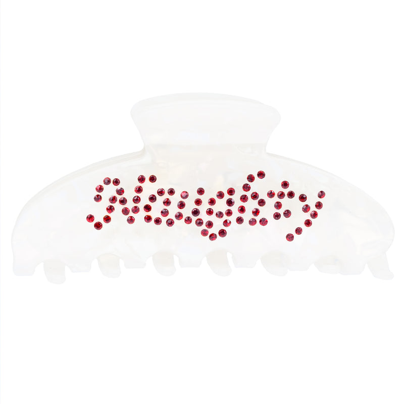 TEXT HAIR CLAW "NAUGHTY" "NICE" WHITE W/RED & GREEN