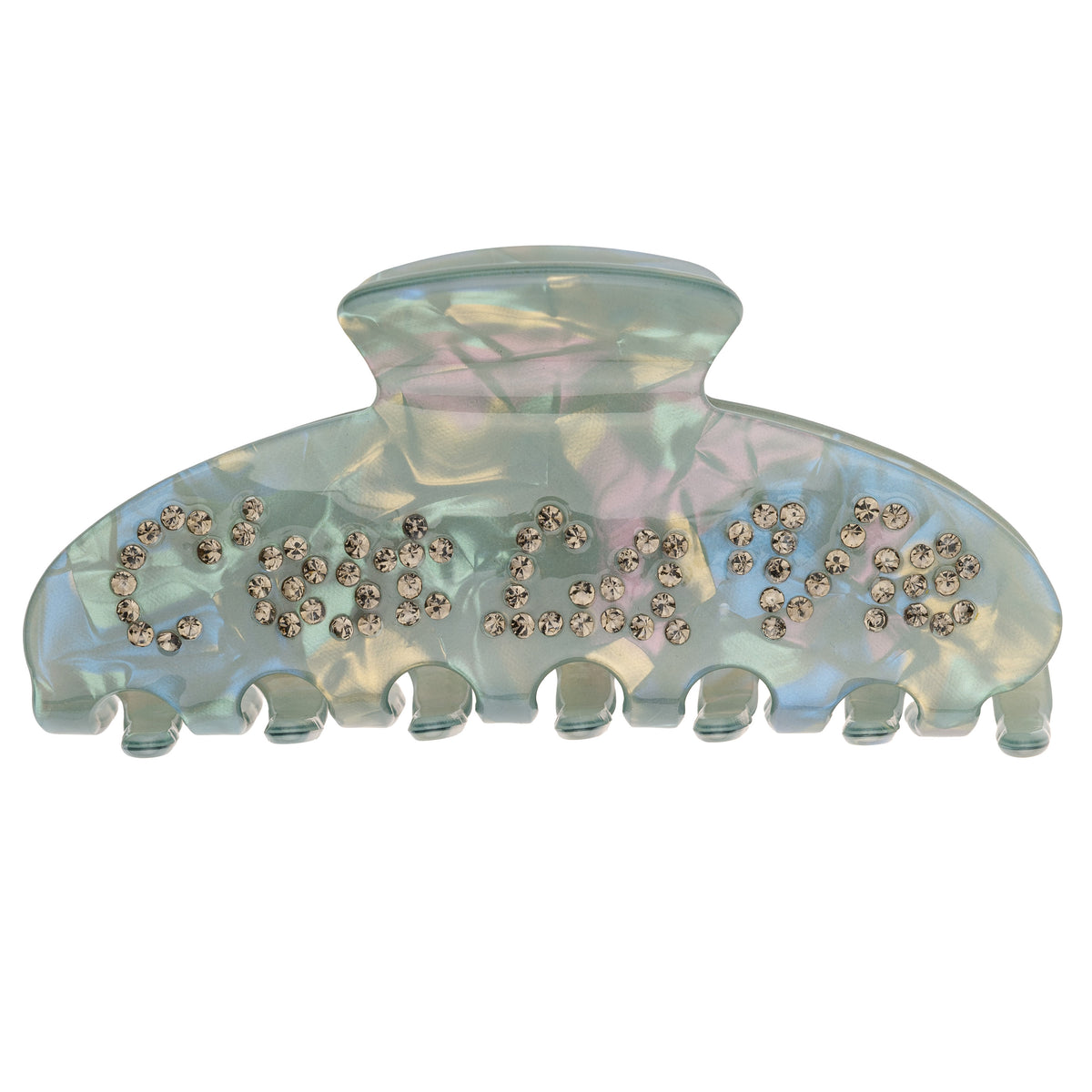 TEXT HAIR CLAW "C'EST LA VIE" MILIEU GREEN W/ARMY