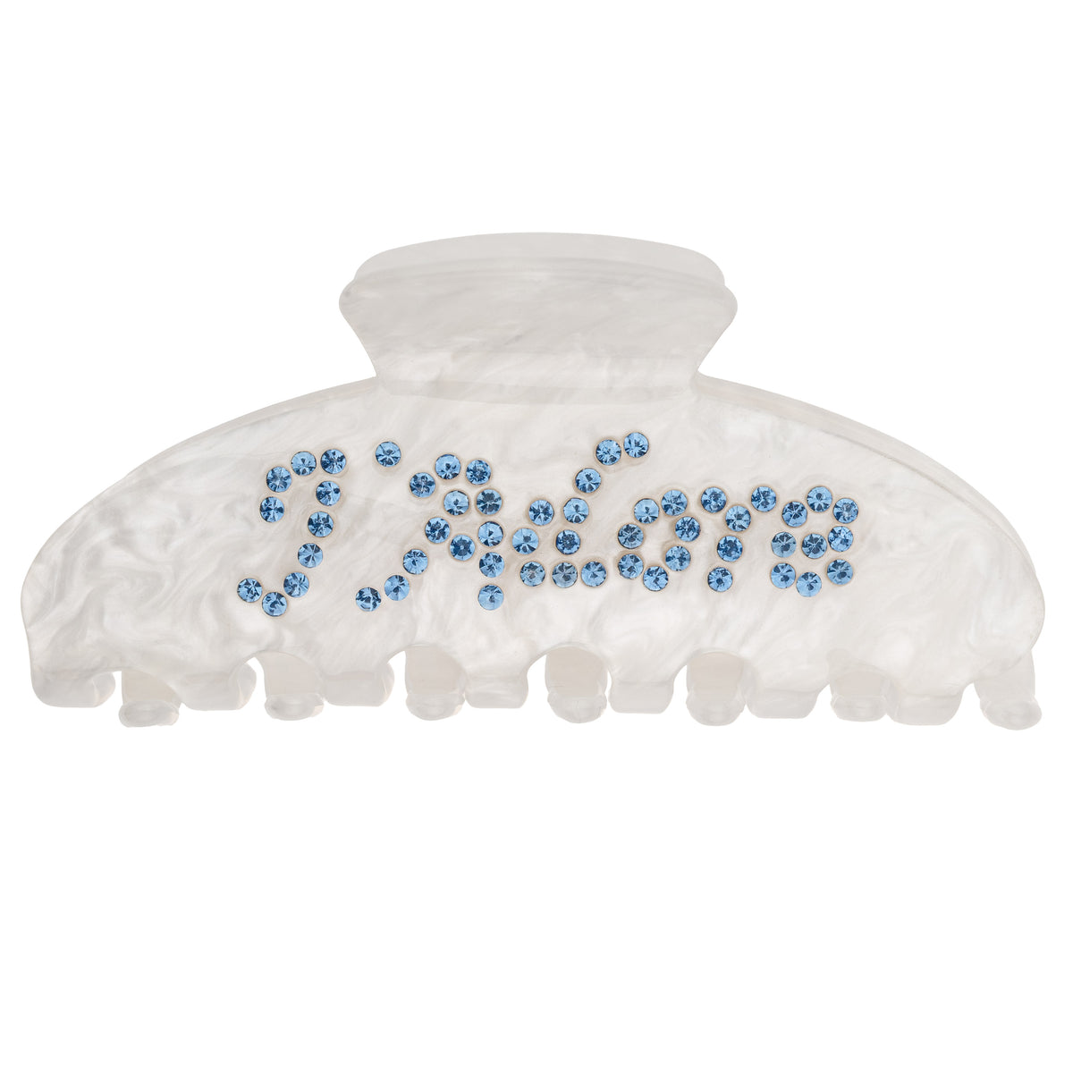 TEXT HAIR CLAW "J´ADORE" BRIGHT WHITE W/BLUE