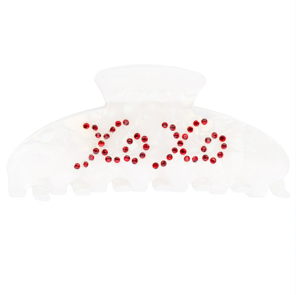 TEXT HAIR CLAW "XOXO" WHITE W/RED