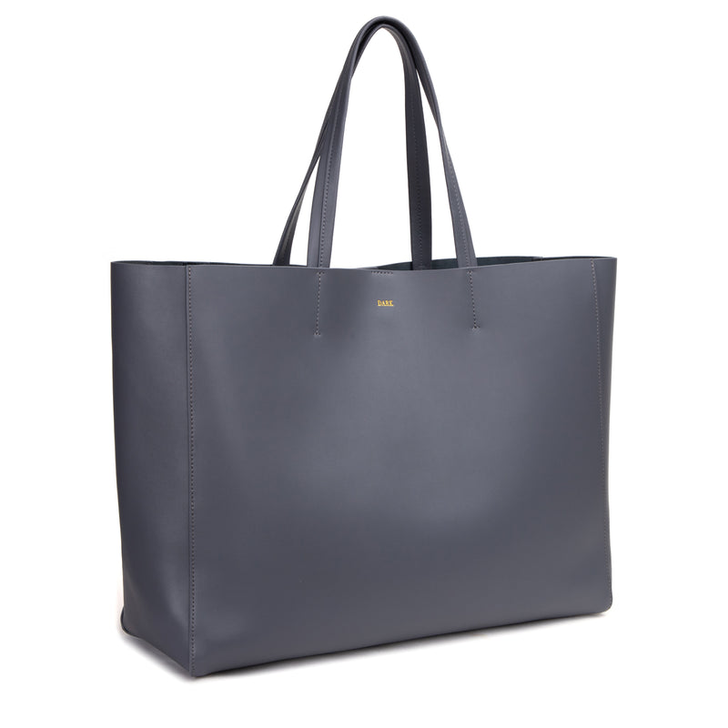 LEATHER TOTE WIDE NAPPA STEEL BLUE