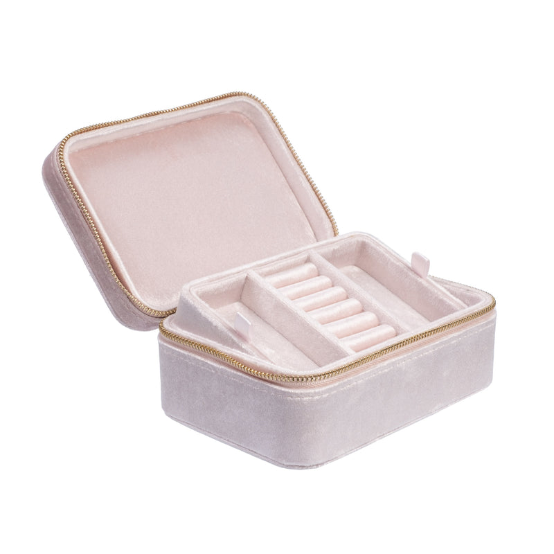 VELVET JEWELLERY BOX SPARKLED PALE ROSE