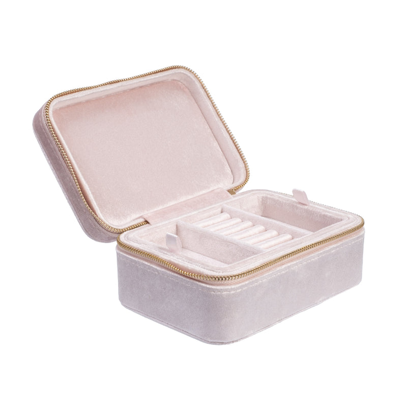 VELVET JEWELLERY BOX SPARKLED PALE ROSE