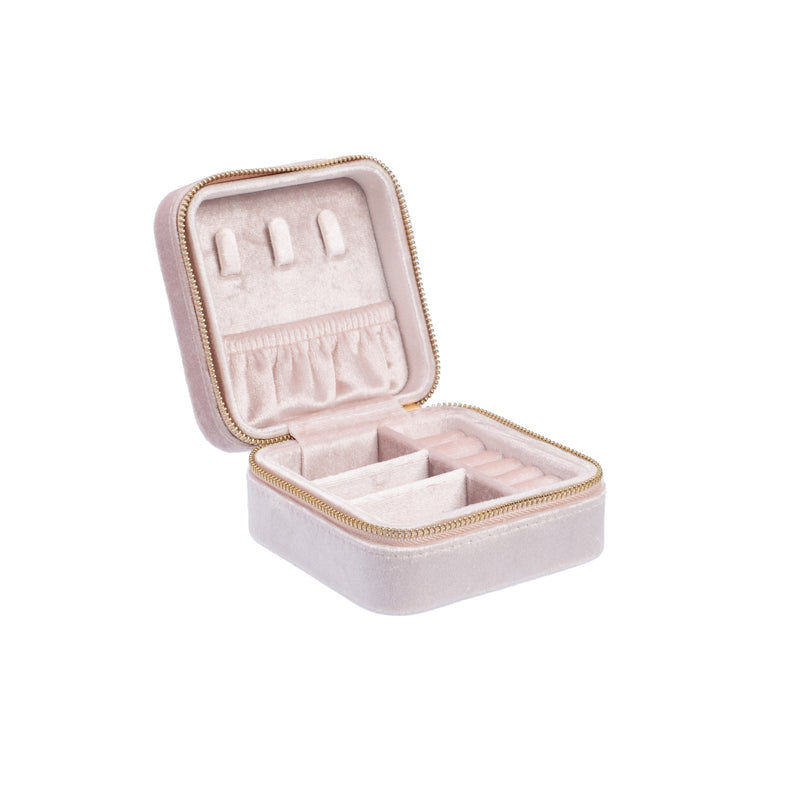 VELVET JEWELLERY BOX MINI SPARKLED PALE ROSE