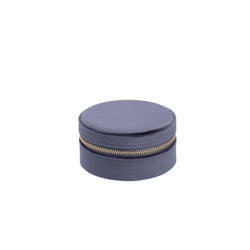 VELVET JEWELLERY BOX ROUND SPARKLED STEEL BLUE