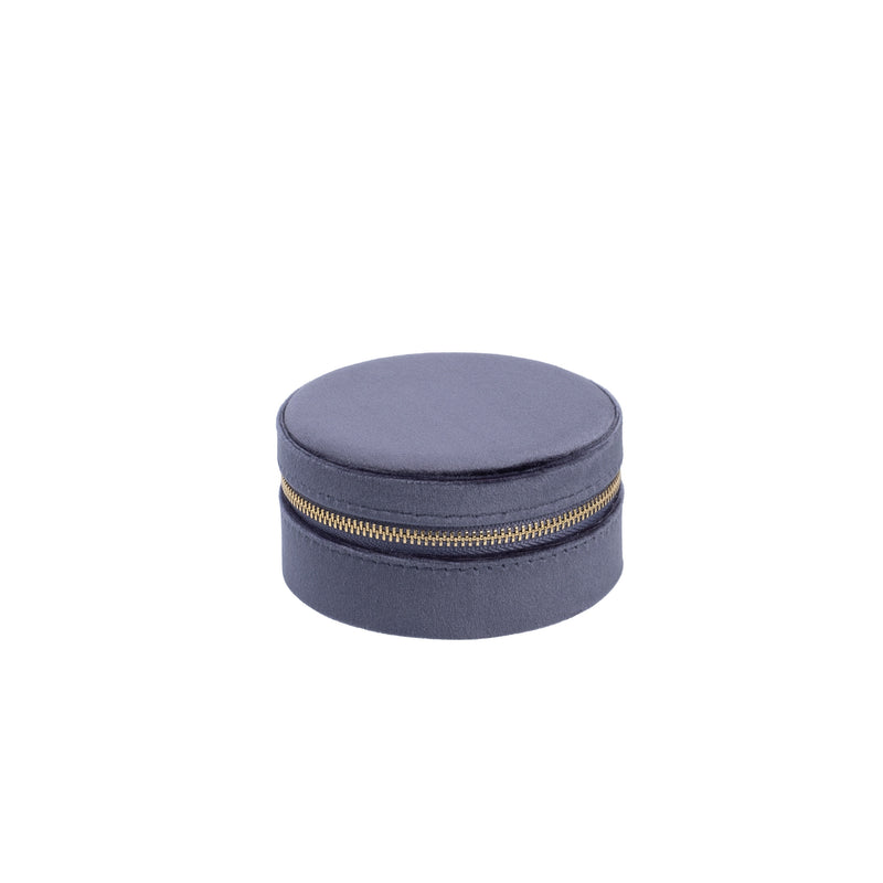 VELVET JEWELLERY BOX ROUND SPARKLED STEEL BLUE