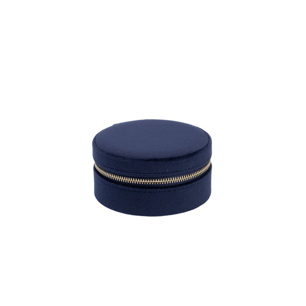 VELVET JEWELLERY BOX ROUND NAVY BLUE