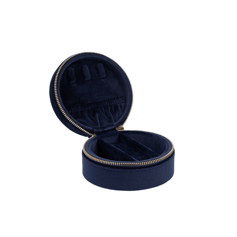 VELVET JEWELLERY BOX ROUND NAVY BLUE