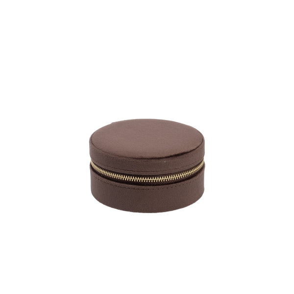 VELVET JEWELLERY BOX ROUND CHOCOLATE BROWN