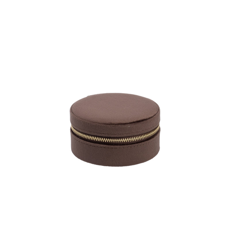 VELVET JEWELLERY BOX ROUND CHOCOLATE BROWN