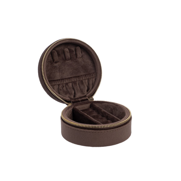 VELVET JEWELLERY BOX ROUND CHOCOLATE BROWN