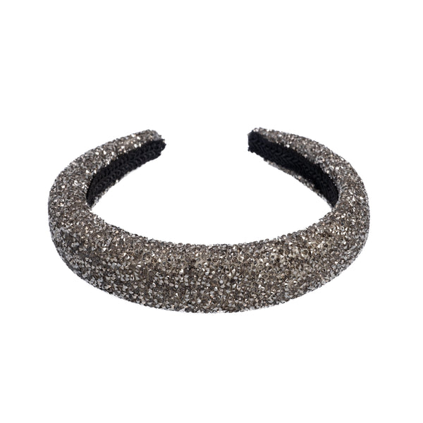 CRYSTAL HAIR BAND BROAD CHARCOAL