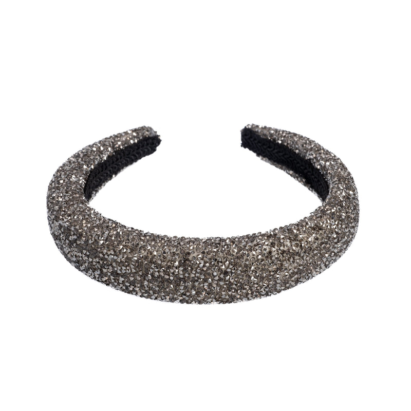 CRYSTAL HAIR BAND BROAD CHARCOAL