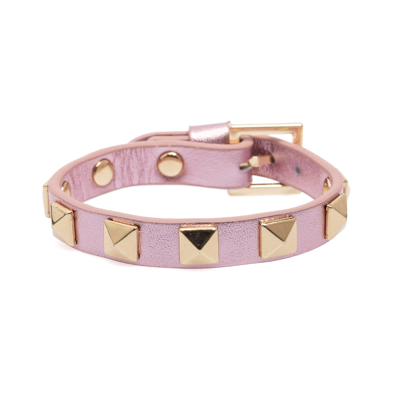 LEATHER STUD BRACELET ROSE METALLIC