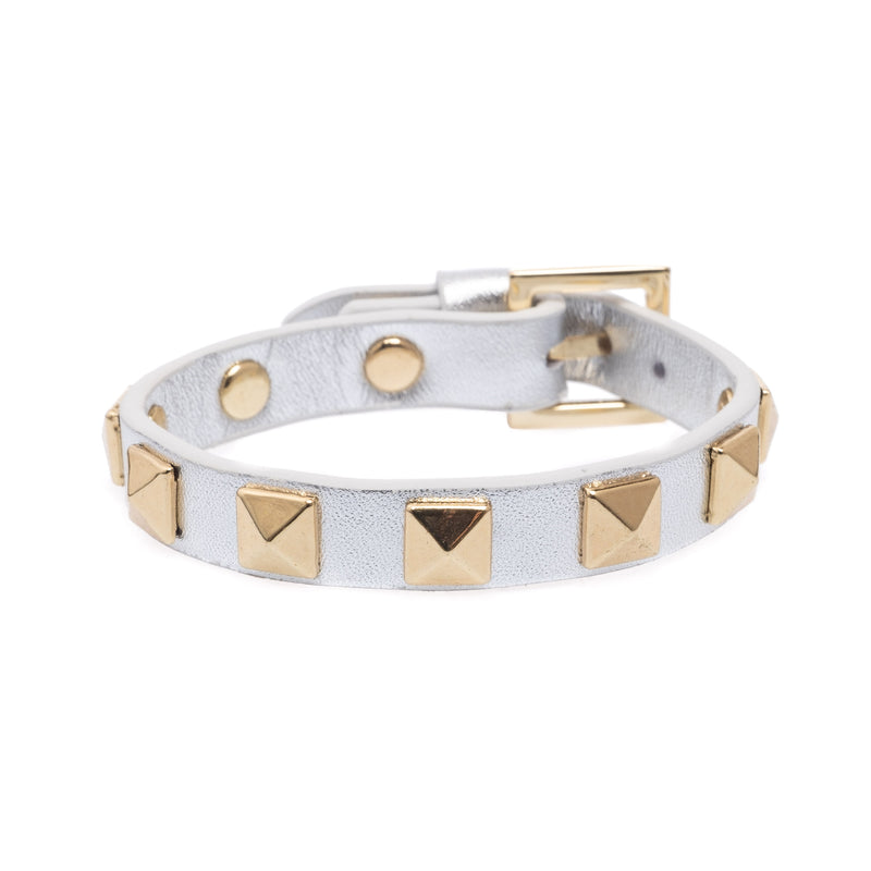 LEATHER STUD BRACELET SILVER METALLIC