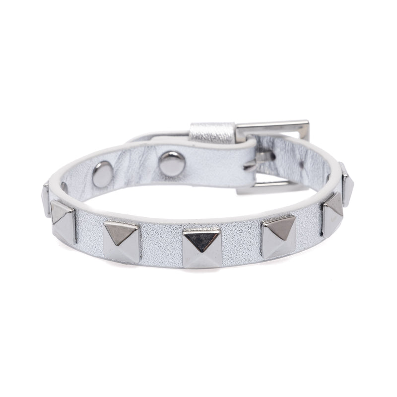 LEATHER STUD BRACELET SILVER METALLIC W/SILVER