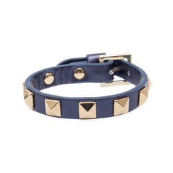 LEATHER STUD BRACELET NAVY BLUE METALLIC