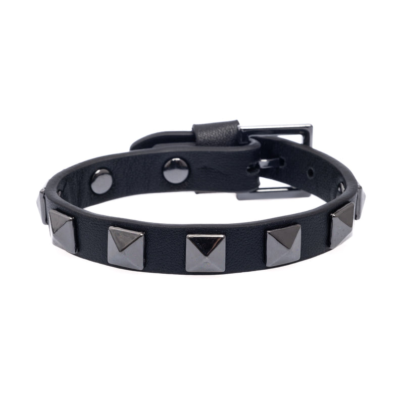 LEATHER STUD BRACELET BLACK W/GUN