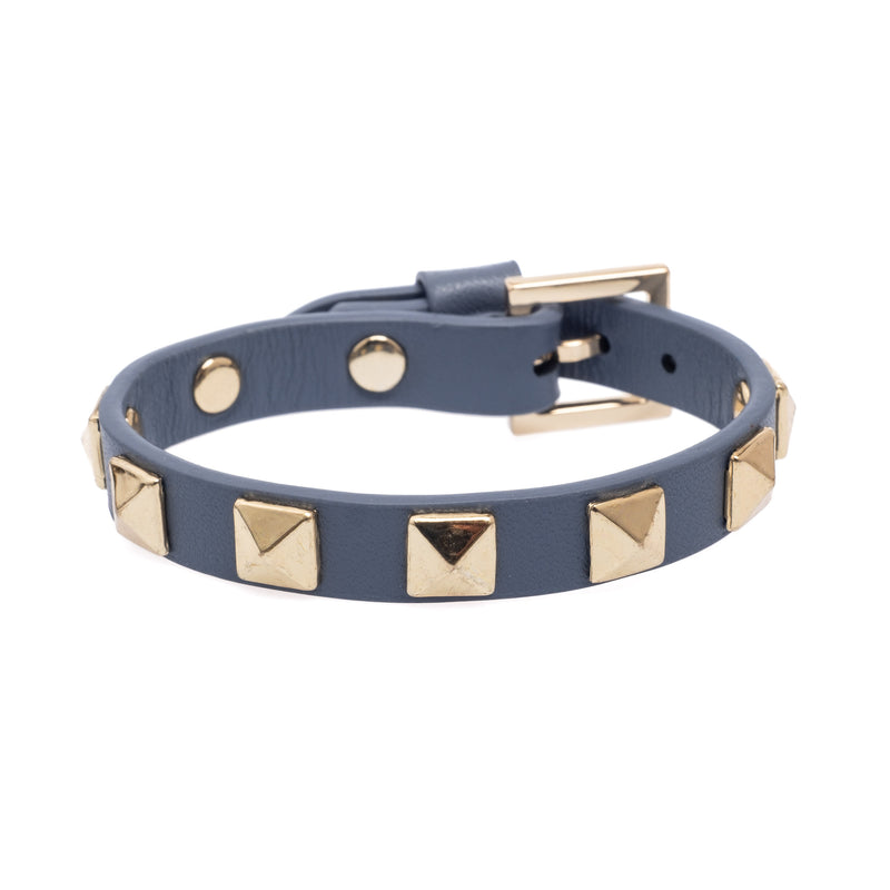 LEATHER STUD BRACELET STEEL BLUE