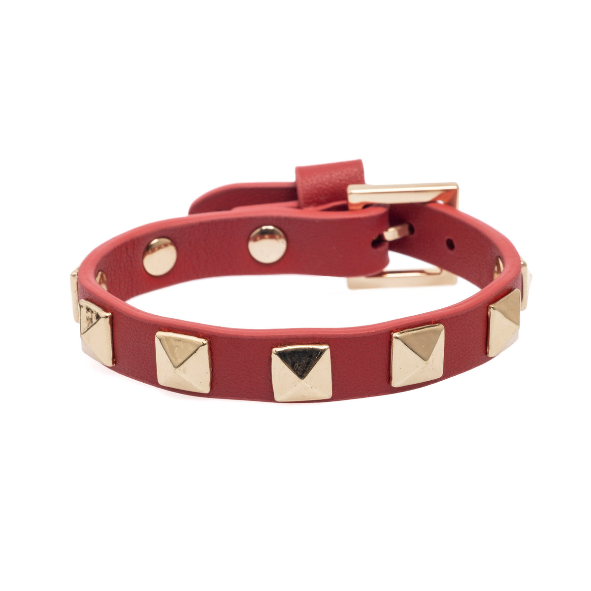 LEATHER STUD BRACELET RED