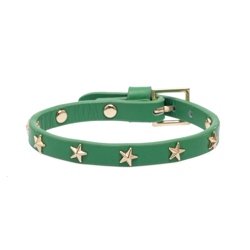 LEATHER STAR STUD BRACELET GREEN