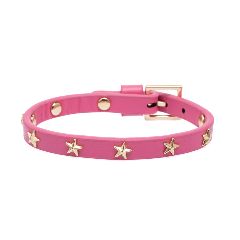 LEATHER STAR STUD BRACELET PINK