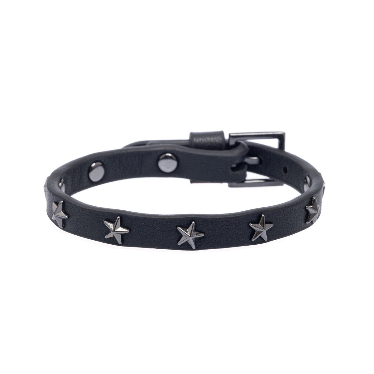 LEATHER STAR STUD BRACELET MINI BLACK W/GUN