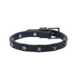 LEATHER STAR STUD BRACELET MINI BLACK W/GUN