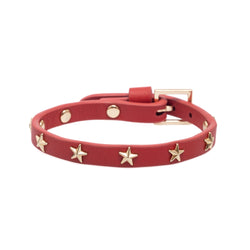 LEATHER STAR STUD BRACELET MINI RED