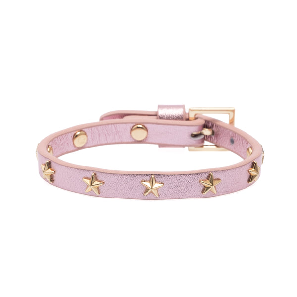 LEATHER STAR STUD BRACELET ROSE METALLIC