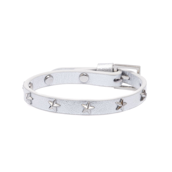 LEATHER STAR STUD BRACELET SILVER METALLIC W/SILVER