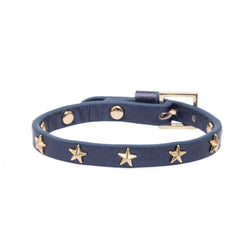 LEATHER STAR STUD BRACELET NAVY BLUE METALLIC