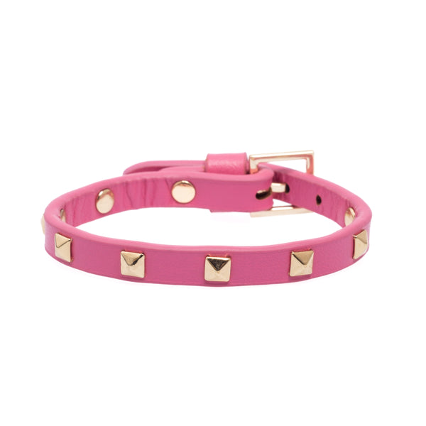 LEATHER STUD BRACELET MINI PINK