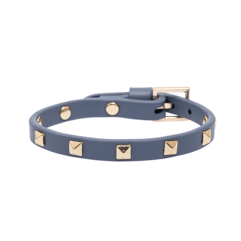 LEATHER STUD BRACELET MINI STEEL BLUE