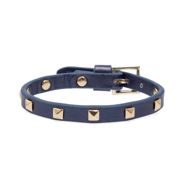 LEATHER STUD BRACELET MINI NAVY BLUE METALLIC