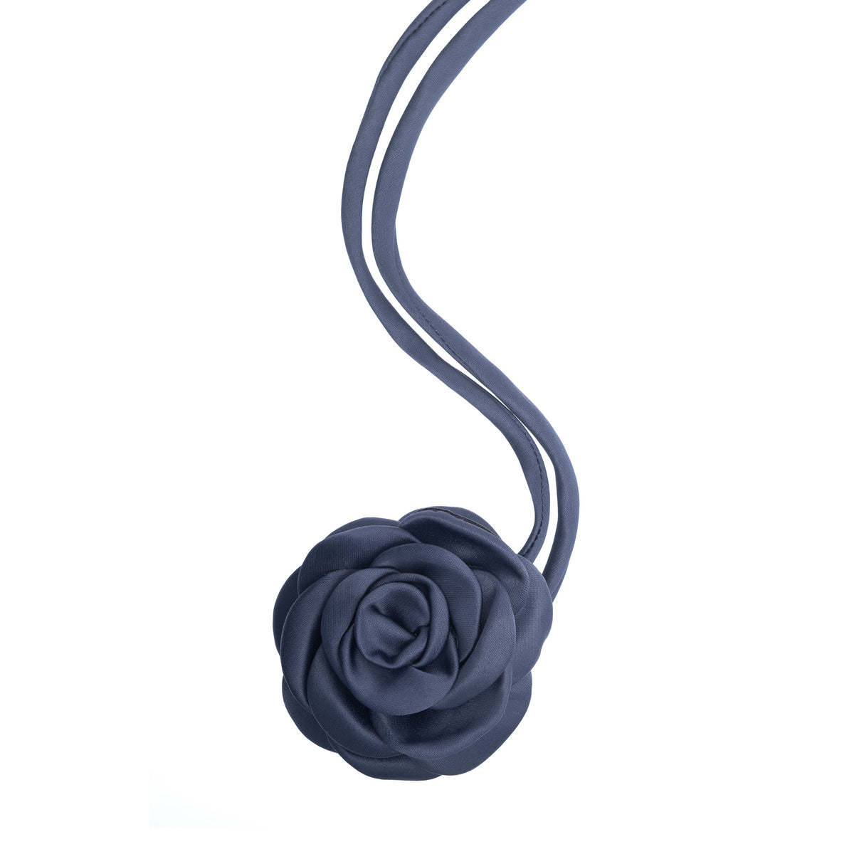 SATIN ROSE BROOCH NAVY BLUE