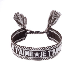 WOVEN FRIENDSHIP BRACELET "Je T'aime" Chocolate Brown