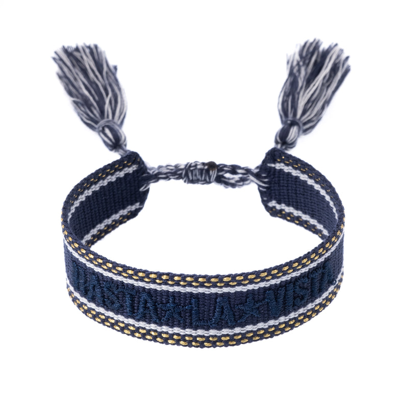 WOVEN FRIENDSHIP BRACELET "Hasta La Vista" Navy Blue W/Gold