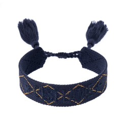 WOVEN FRIENDSHIP BRACELET "C'est La Vie" Navy Blue W/Gold